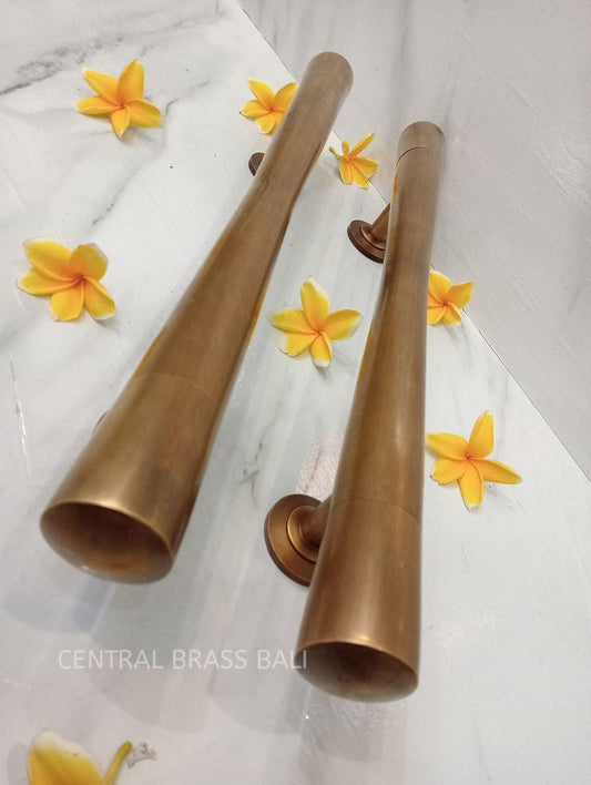 Pair Vintage Plain Brass Door Pulls | 23.6" Antique Handles
