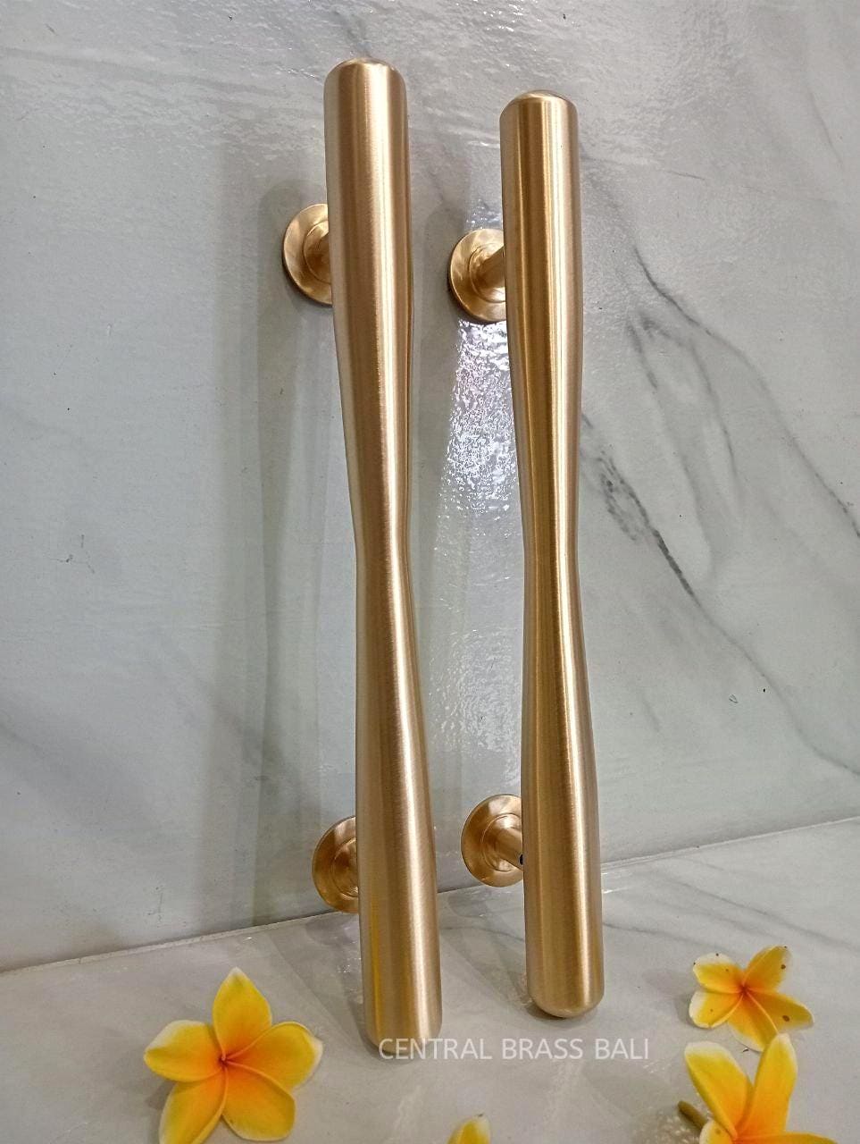Pair Solid Brass Door Handles, 40cm Gold Entry Door Pulls, Large Brass Gate Handles, Modern Hardware
