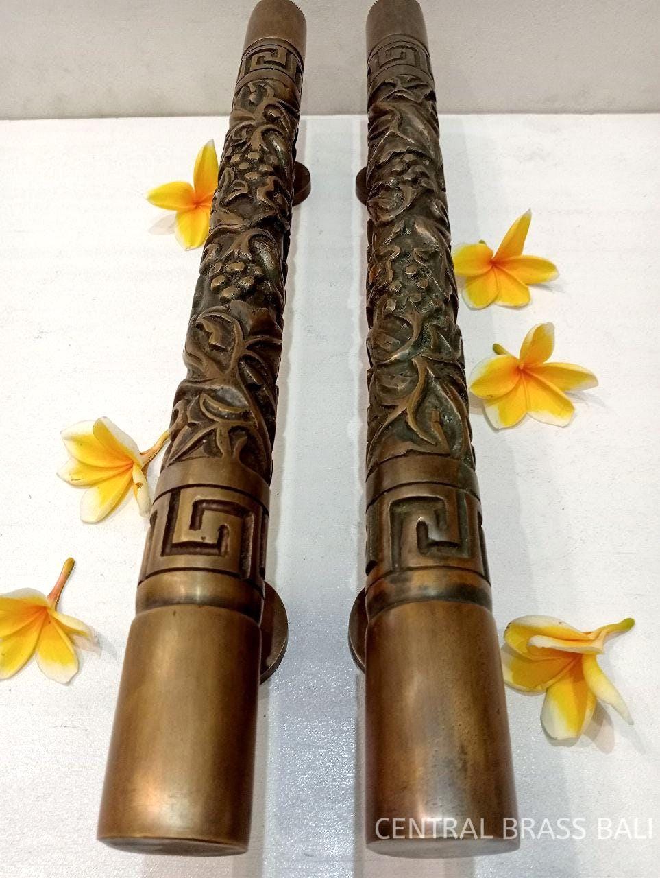 Antique Brass Door Handle Pair, chiness flower style  Entryway Pulls, 50cm
