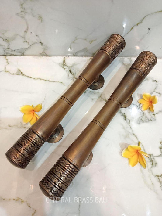Set of 2 Solid Brass Door Handles 40cm | Vintage Brass Entry Door Pulls | Handcrafted Bali Luxury Door Hardware | Front Door Handle Pair