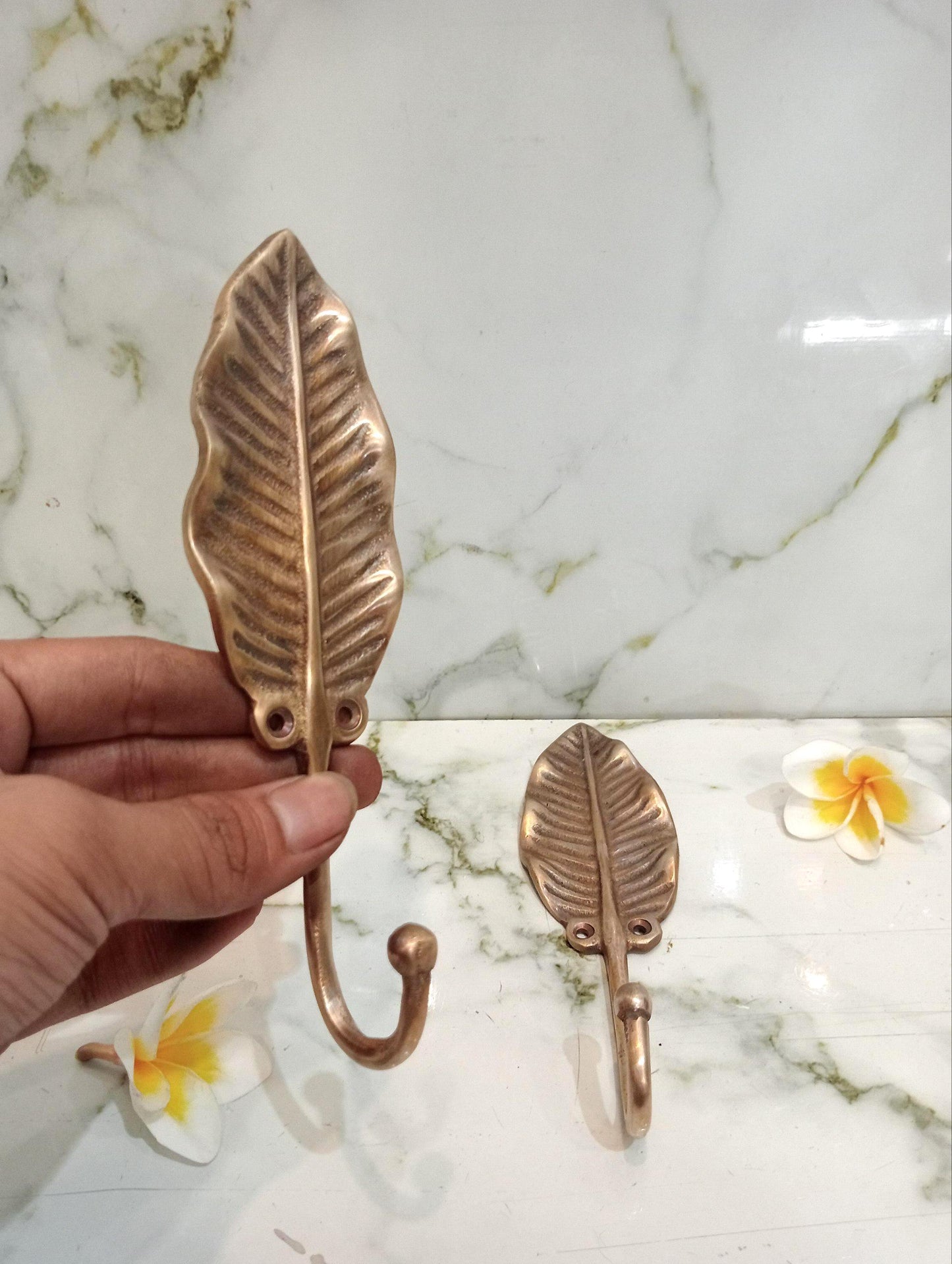 3pcs Solid Brass Banana Leaf Wall Hook | Gold Towel Hanger Fixture
