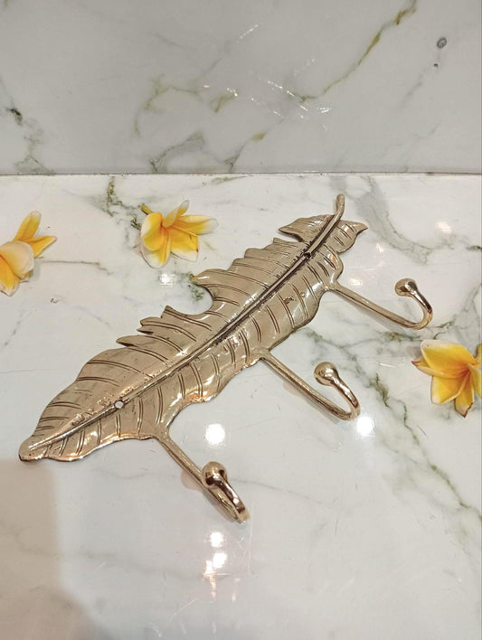 2pcs Gold Brass Leaf Coat Hooks, Wall Mounted Solid Brass Hangers for Bathroom, Entryway, Bedroom & Towel Storage