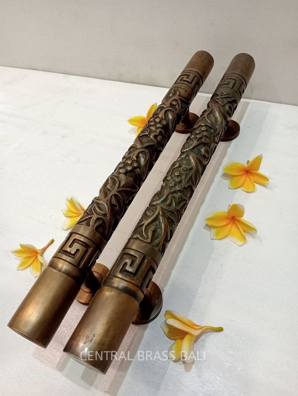 Antique Brass Door Handle Pair, chiness flower style  Entryway Pulls, 50cm