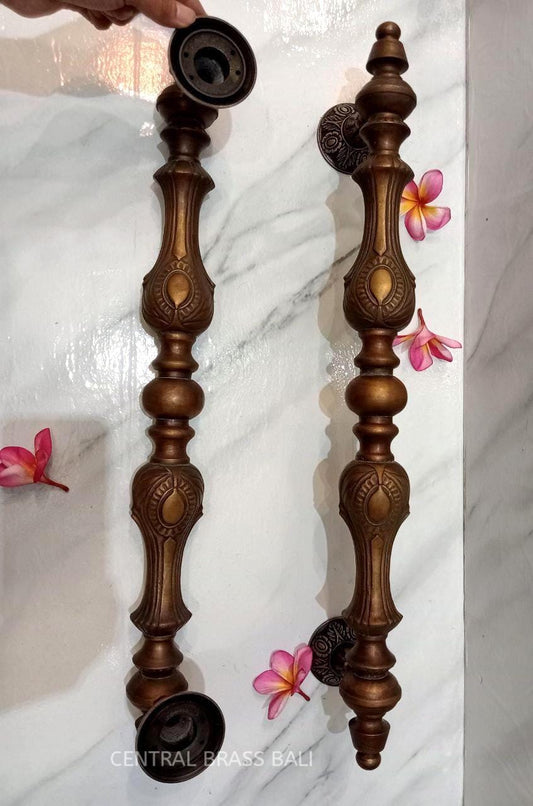 Pair Large Antique Brass Door Handle - Victorian Style Exterior Pull (67cm)