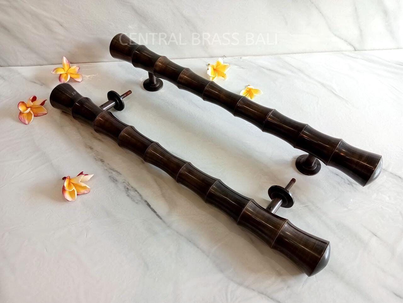 Solid Brass Bamboo Door Handle Pull Set of 2, Large Front Entry Door Handle, Main Entrance Pull, Luxury Gate Handle, 23.6 Inch