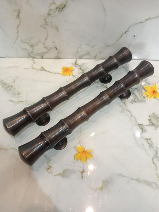 Pair Brass Bamboo Door Handles, Main Entry, 50cm