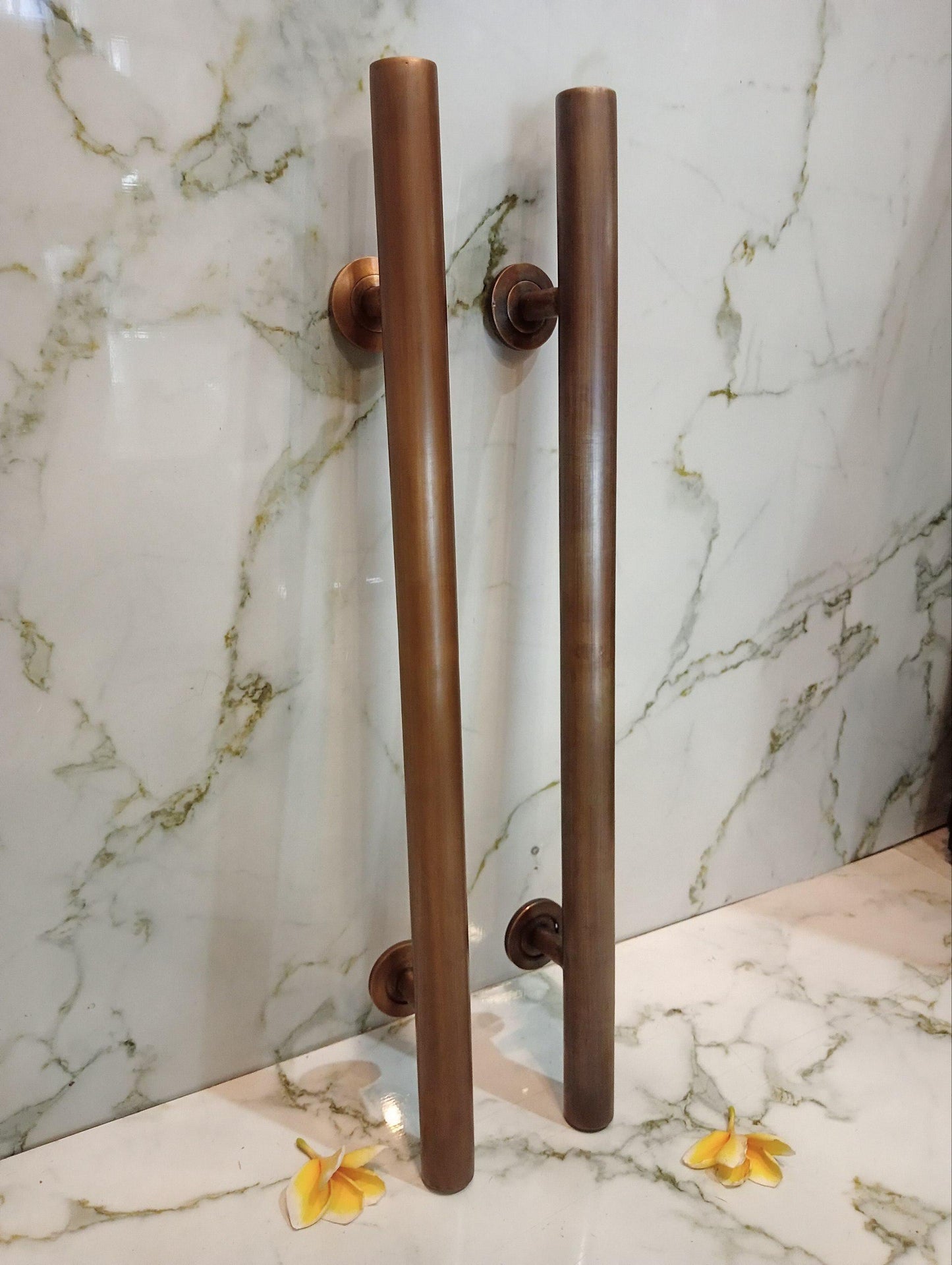 Solid Brass Door Pull Handle Pair, Long Minimalist Entry Door Handle, Plain Modern Front Door Hardware, 60cm