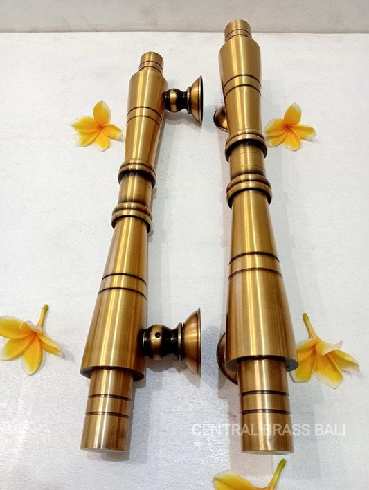 Vintage Bamboo Style Brass Door Handle Pair 17 Inch | Solid Brass Gold Entry Door Pull | Luxury Front Door Handles | Antique Bamboo Pull