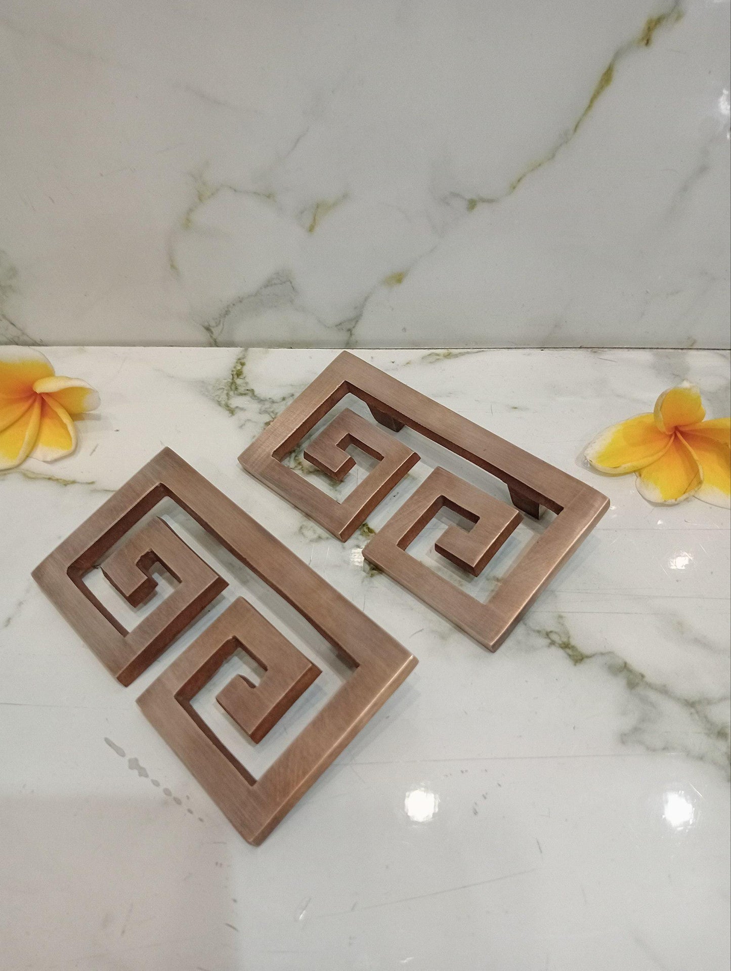 Greek Key Brass Drawer Pull | Modern Geometric Cabinet Handle | Solid Brass Dresser Knob | Luxury Furniture Hardware