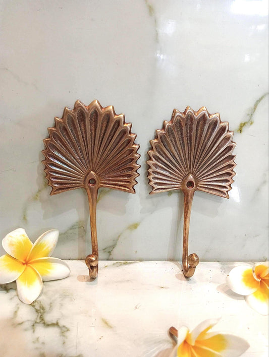 Vintage Brass Fan Palm Leaf Wall Hook | Tropical Brass Coat Hook | Decorative Wall Hook | Coastal Bathroom Towel Hook | Boho Entryway Hook