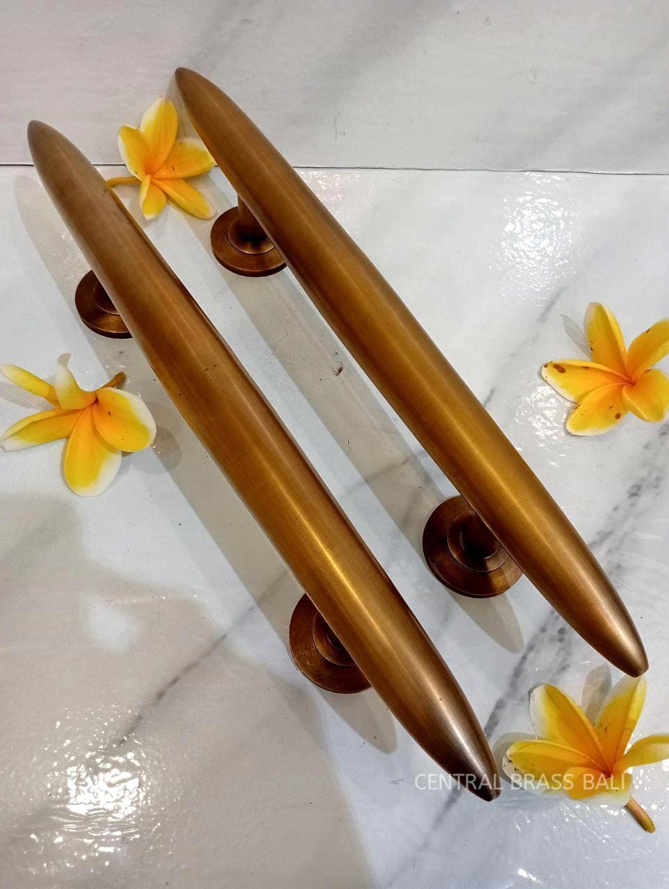 Art Deco Solid Brass Front Door Pull Handle | Plain Tapered Horn Door Handle | Luxury Entry Door Hardware 14.6" (Set of 2)