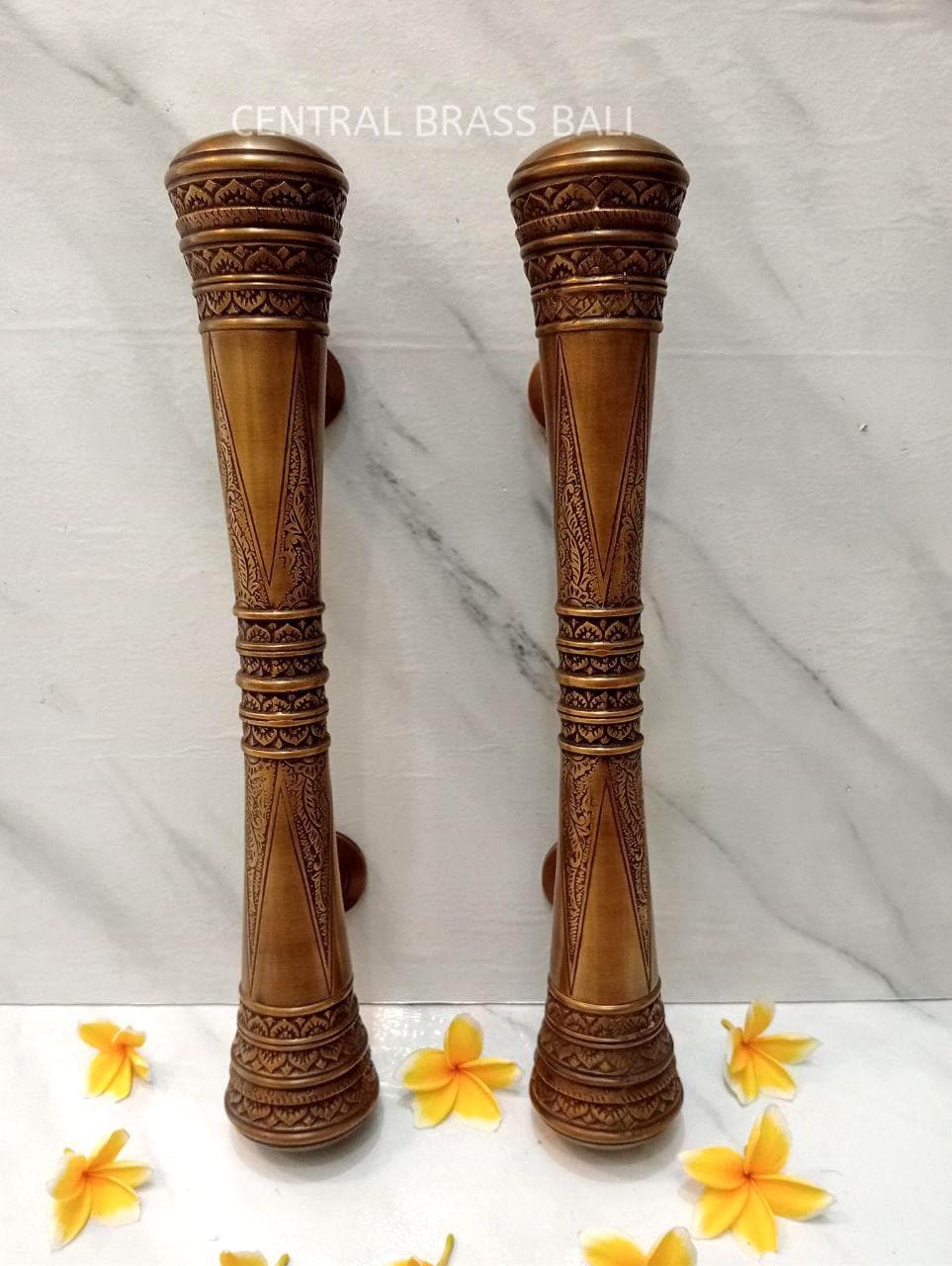Carved Brass Victorian Door Handle Pair, 50cm Vintage Pulls