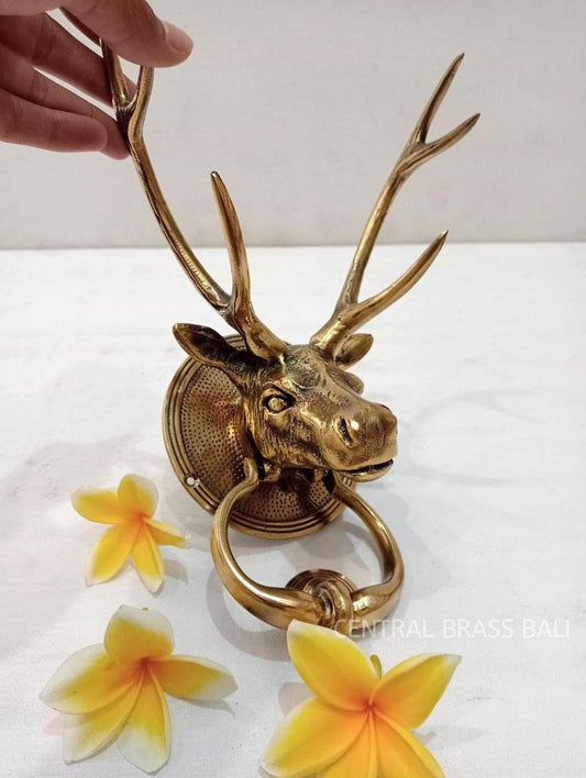 Large Brass Deer Head Door Knocker 11" | Vintage Stag Front Door Knocker | Rustic Brass Entry Decor | Housewarming Gift