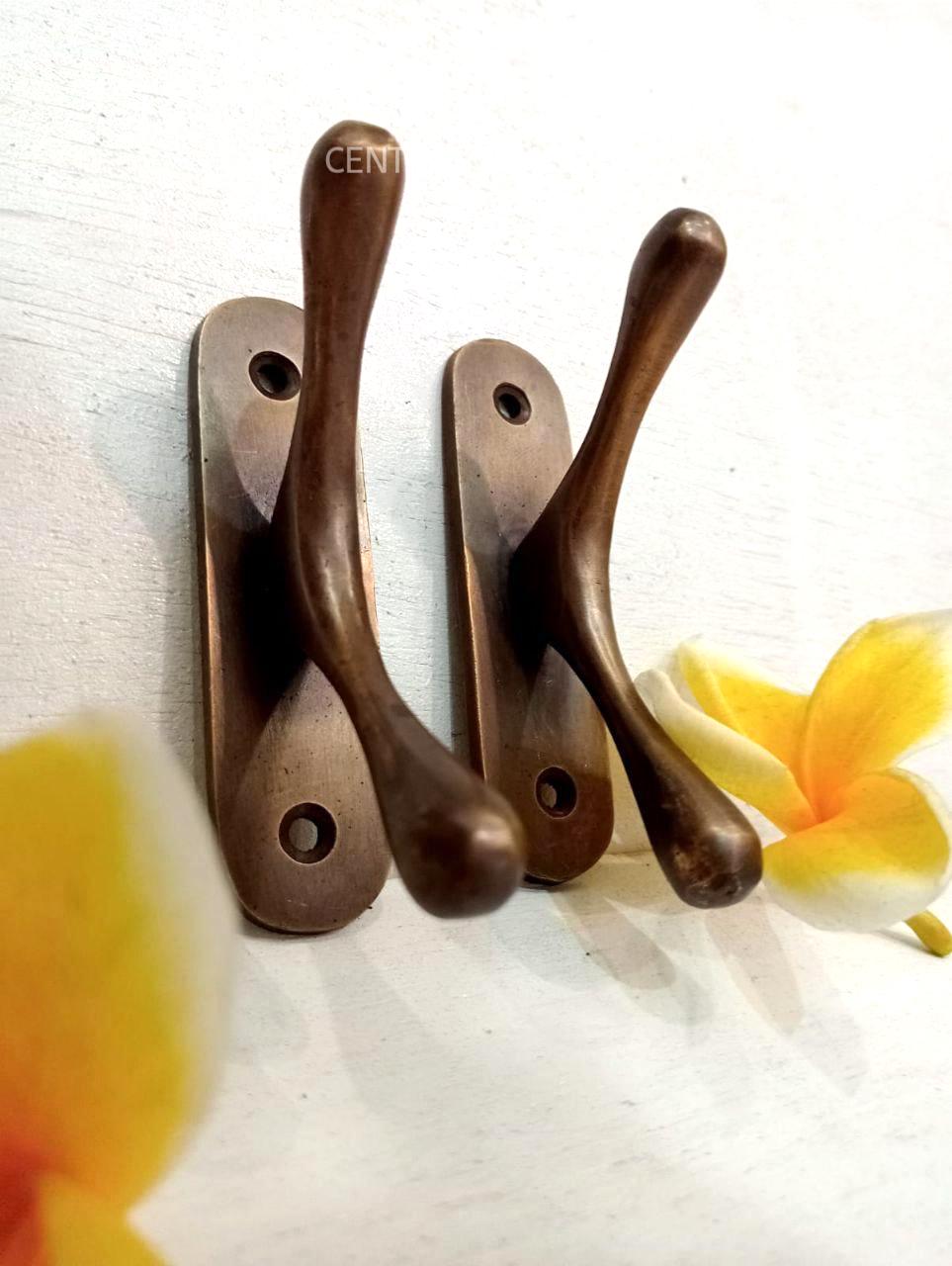 Set of 8 Solid Brass Minimalist Wall Hooks | Vintage Gold Coat Hooks | Modern Towel Hooks | Bathroom, Entryway & Kitchen Hooks