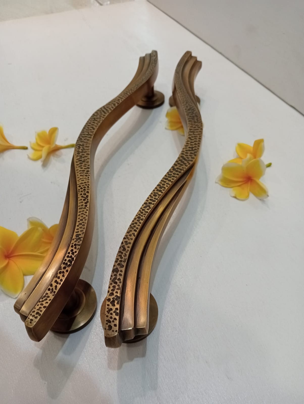Set of 2 Solid Brass Wavy Door Pull Handles 17.12" | Modern Front Entry Door Handle | Luxury Gold Double Door Hardware