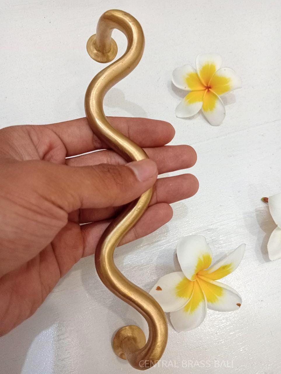 Set of 4pcs Solid Brass Wavy Cabinet Handles 21cm | Gold Modern Drawer Pulls | Luxury Kitchen Cabinet Hardware