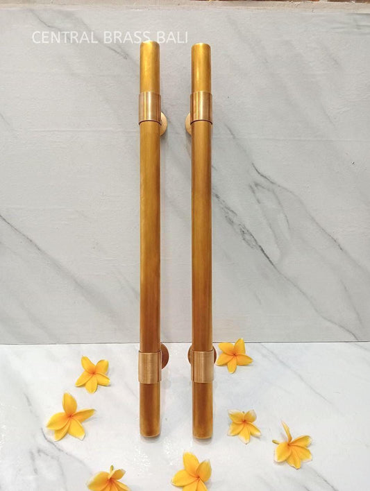 Pair of Solid Brass Door Handles | Modern Gold Entry Pulls | Minimalist Front Door Hardware for Double Doors 60cm
