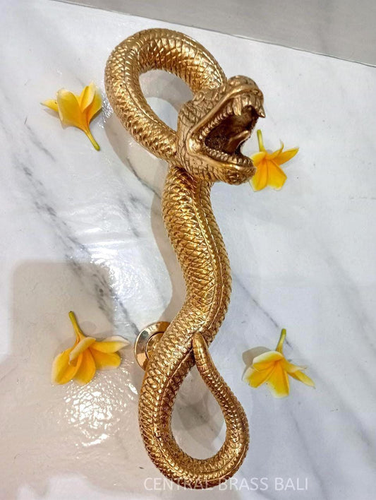 2pcs Brass Snake Door Handle Pair, Solid Brass Gold Polish Front Entry Door Pull, Unique Serpent Door Handle