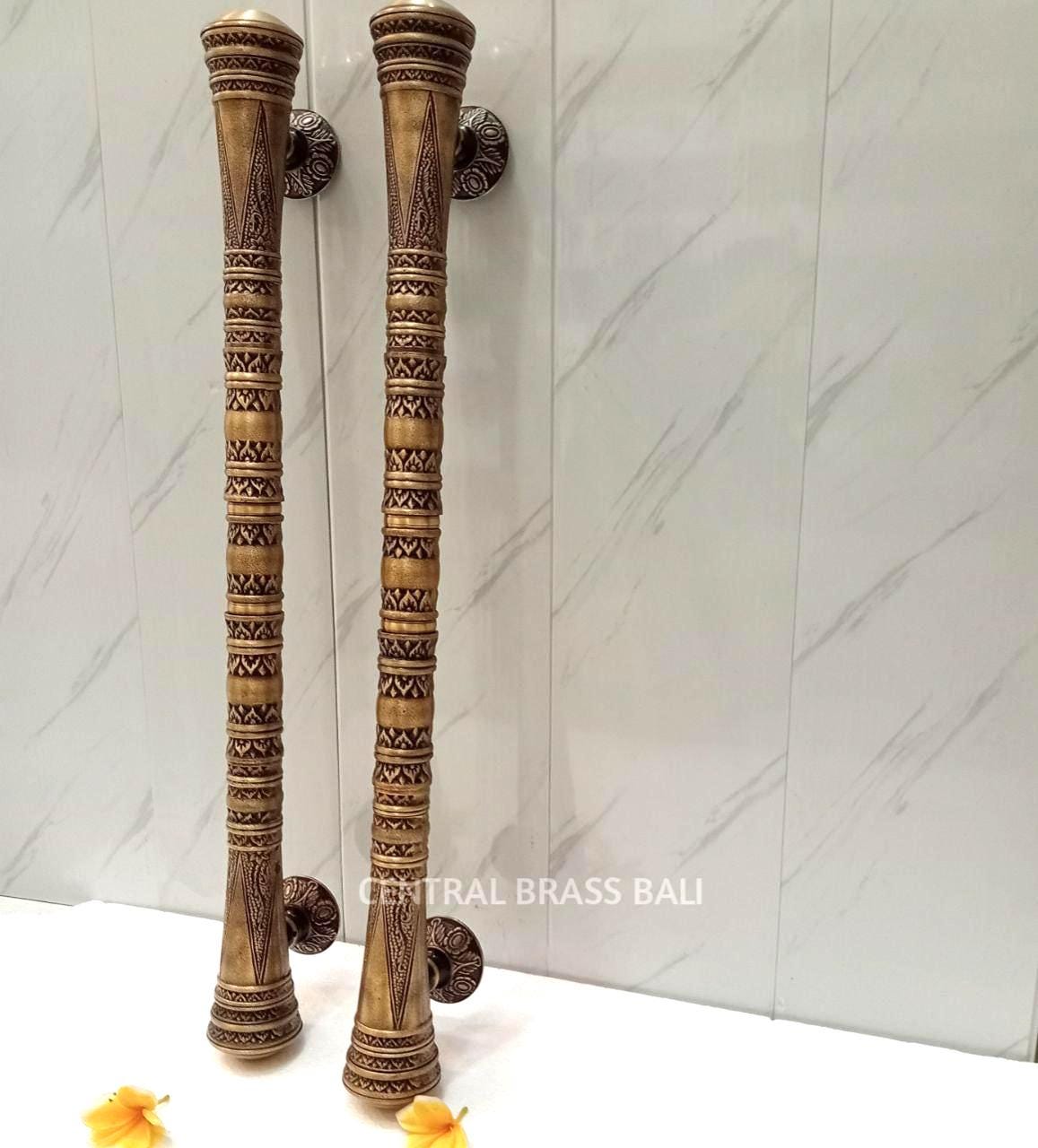 2x Large Victorian Solid Brass Door Handles | 31.5" Carved Entry Pulls