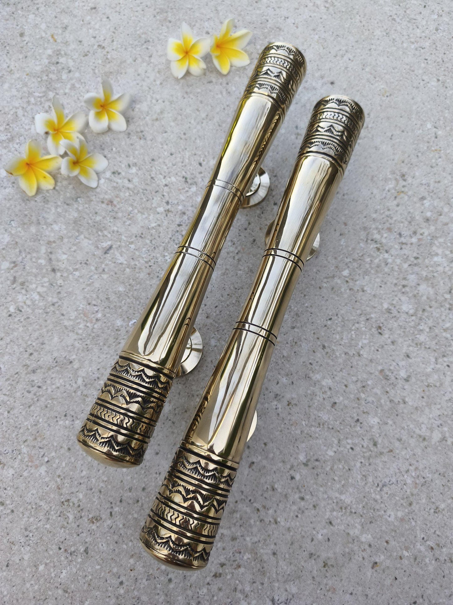 2pcs Bali Handle Style Solid Brass Door Handle Pair with Polished Brass, Luxury Front Entry Door Pull, Gold Brass Victorian style 40cm