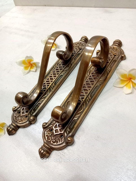 Pair Antique Brass French Door Handles, Solid Brass Entry Door Pulls, Vintage European Style, Luxury Front Door Hardware