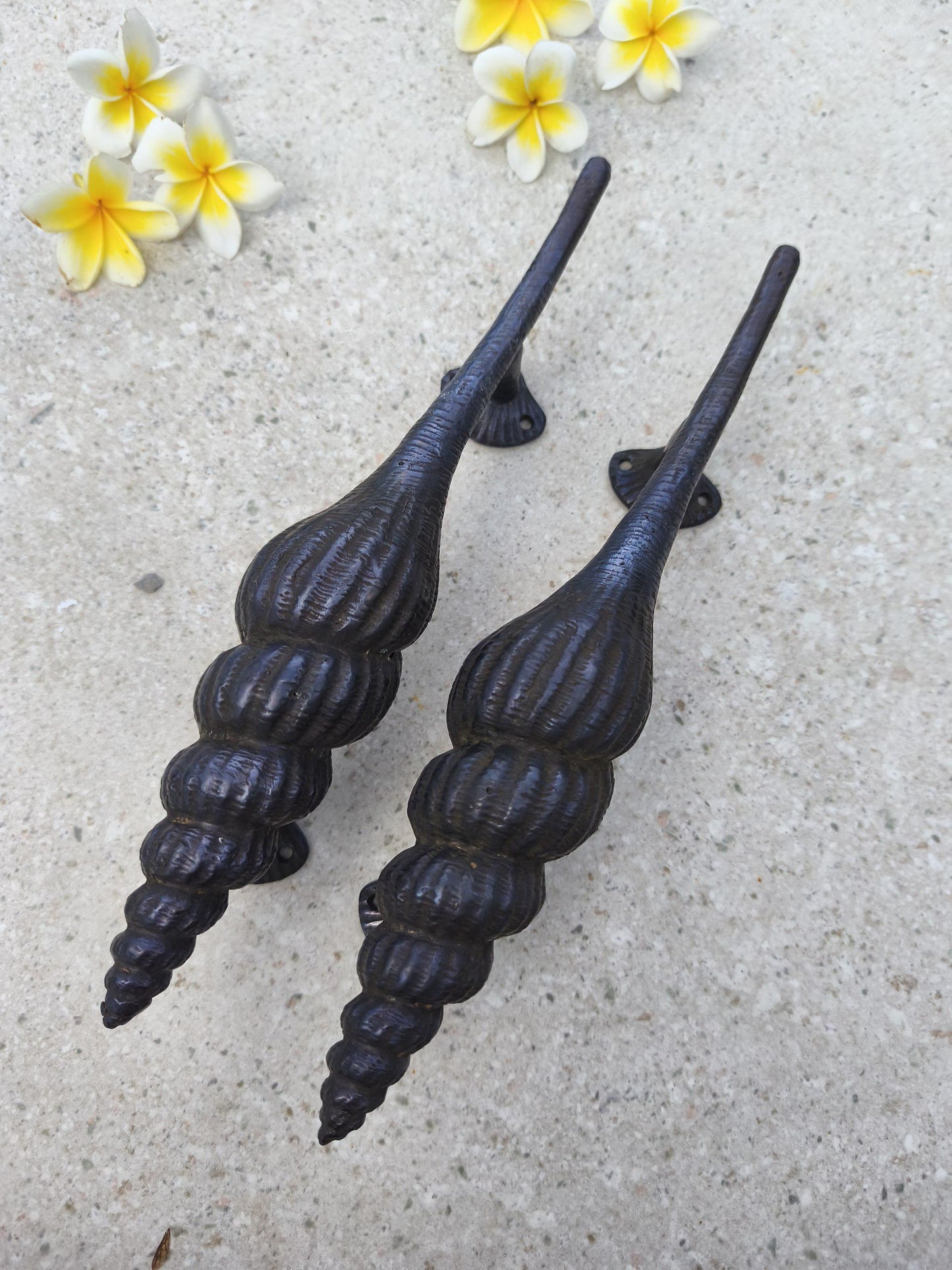 2pcs Black Shell Shape Brass Door Handles, Coastal Front Door Pull Handle Pair, Solid Brass Entry Door Hardware, Beach House Decor