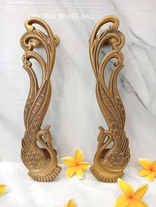 Vintage Peacock Solid Brass Door Handle Pair, Luxury Front Door Pulls,Entry Door Handles, Antique Style Main Door Hardware 36cm