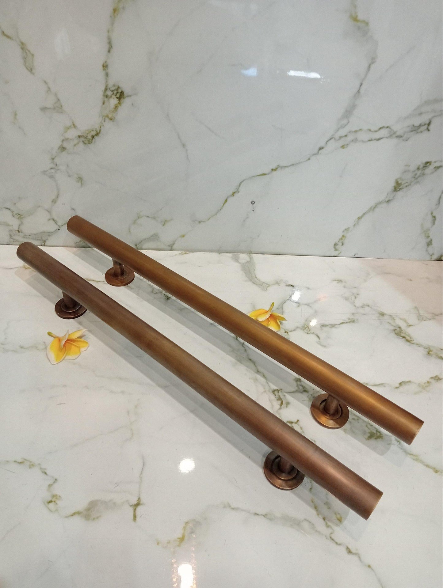 Solid Brass Door Pull Handle Pair, Long Minimalist Entry Door Handle, Plain Modern Front Door Hardware, 60cm