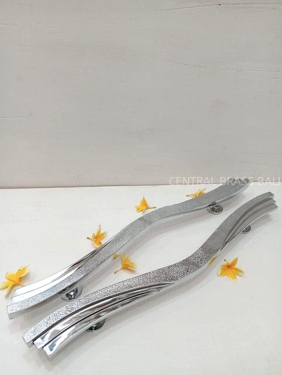 2pcs Silver Wavy Door Handle, Modern Entry Door Pull, Unique Sculptural Door Hardware, Contemporary Main Door Handle, Statement Door Pull