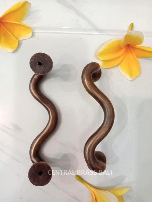 Set of 4 pcs Vintage Wiggle Brass Cabinet Handles, Drawer Pulls