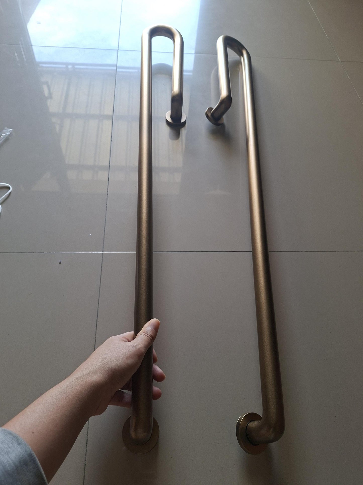 Extra Long Solid Brass Door Handle Pair, Modern Minimalist Entry Door Pull, Brushed Antique Brass Front Door Hardware 90cm