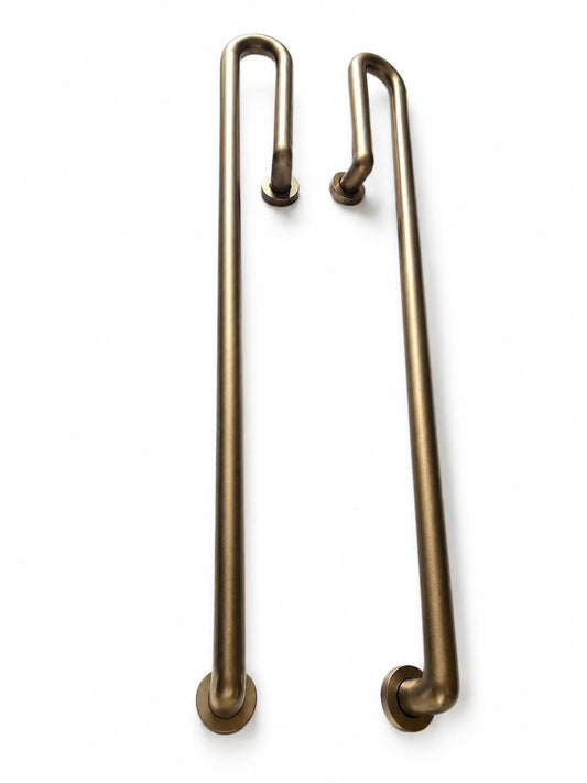 Extra Long Solid Brass Door Handle Pair, Modern Minimalist Entry Door Pull, Brushed Antique Brass Front Door Hardware 90cm