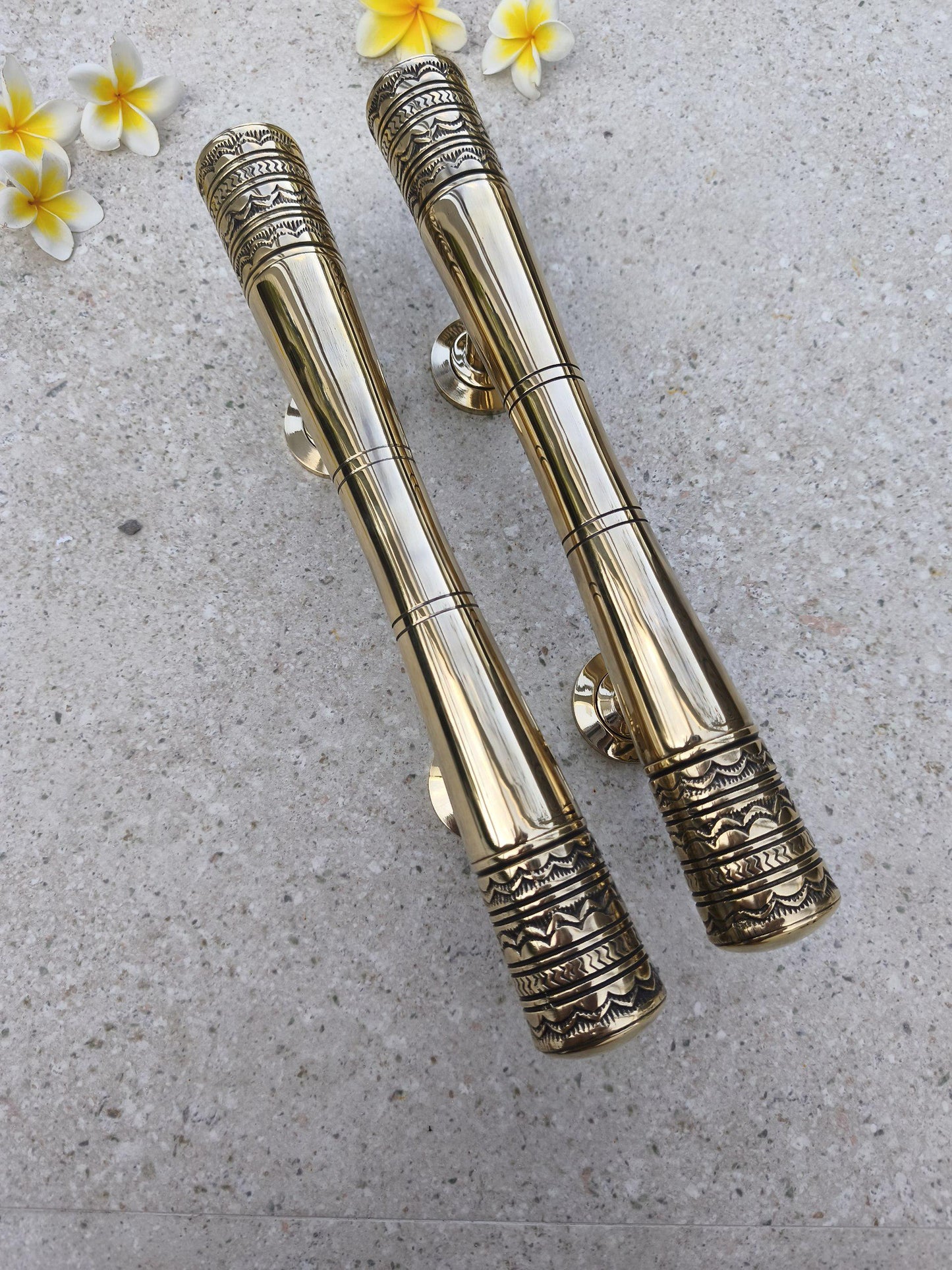 2pcs Bali Handle Style Solid Brass Door Handle Pair with Polished Brass, Luxury Front Entry Door Pull, Gold Brass Victorian style 40cm