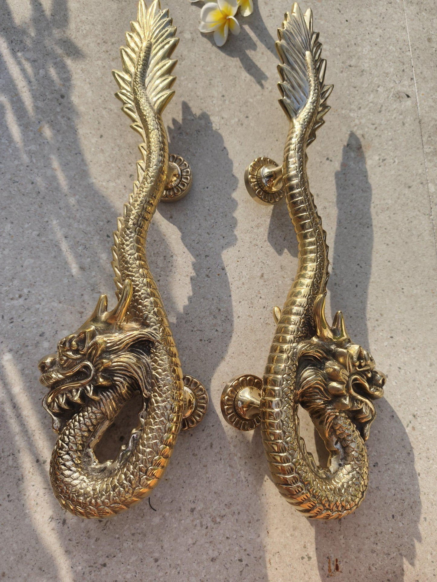 2pcs Fantasy Dragon Brass Door Handles , Gold Polished Dragon Door Pulls, Gothic Entry Door Hardware, Handmade Front Door Handles