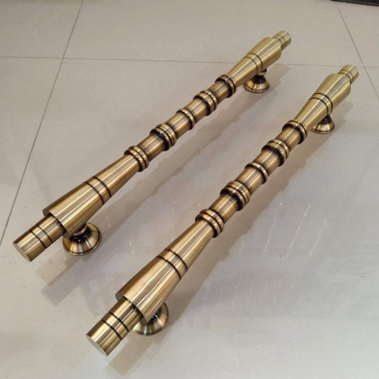 Pair Solid Brass Bamboo Door Handles, Polished Gold Entry Door Pulls, Tropical Main Door Hardware, Vintage Style