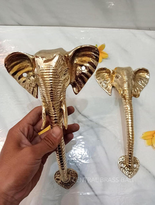 Elephant Door Handles, Solid Brass Gold Polished Front Door Pulls, Set of 2, Elephant Entry Door Hardware, Exotic Home Decor