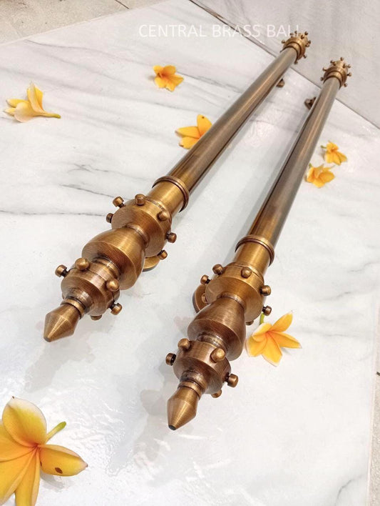 Long Brass Door Pull Handles Pair, Vintage Ornate Entry Door Handles, Solid Brass Hardware, 38.5 Inch Decorative Door Pulls
