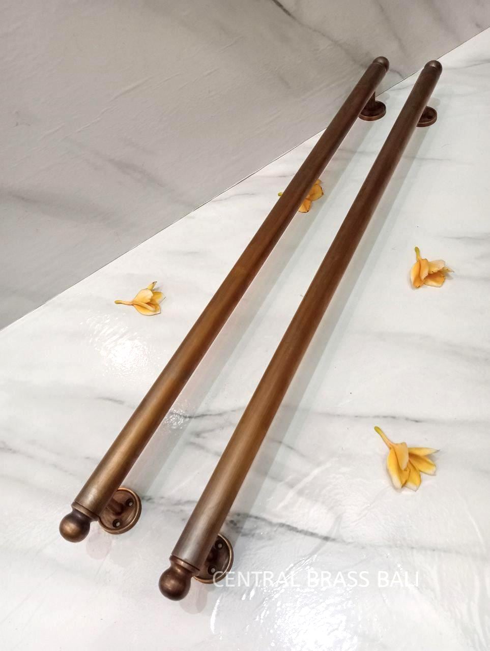Pair of Antique Brass Long Door Pull Handles | Modern Entry Door Handle Set | Solid Brass Front Door Hardware | rustic Bar Pull