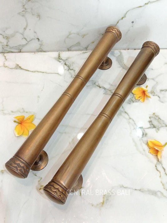 Vintage Carved Brass Door Handles Set, Solid Brass Entry Door Pulls, Ornate Antique Style Door Hardware, 50cm