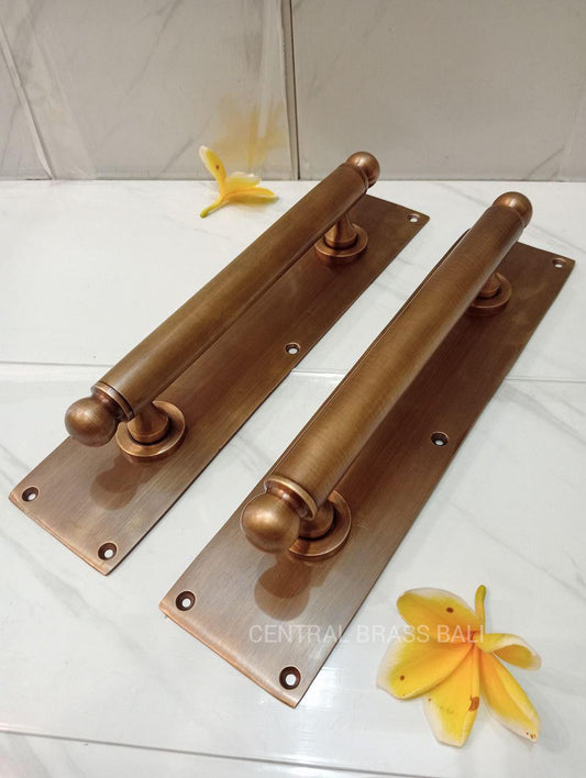 Pair of Antique Brass Door Pull Handles, Vintage Solid Brass Entry Door Hardware, Solid Front Door Handles, Classic Home Decor