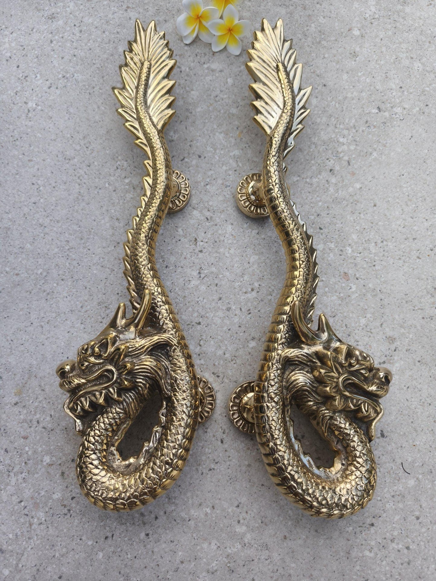 2pcs Fantasy Dragon Brass Door Handles , Gold Polished Dragon Door Pulls, Gothic Entry Door Hardware, Handmade Front Door Handles