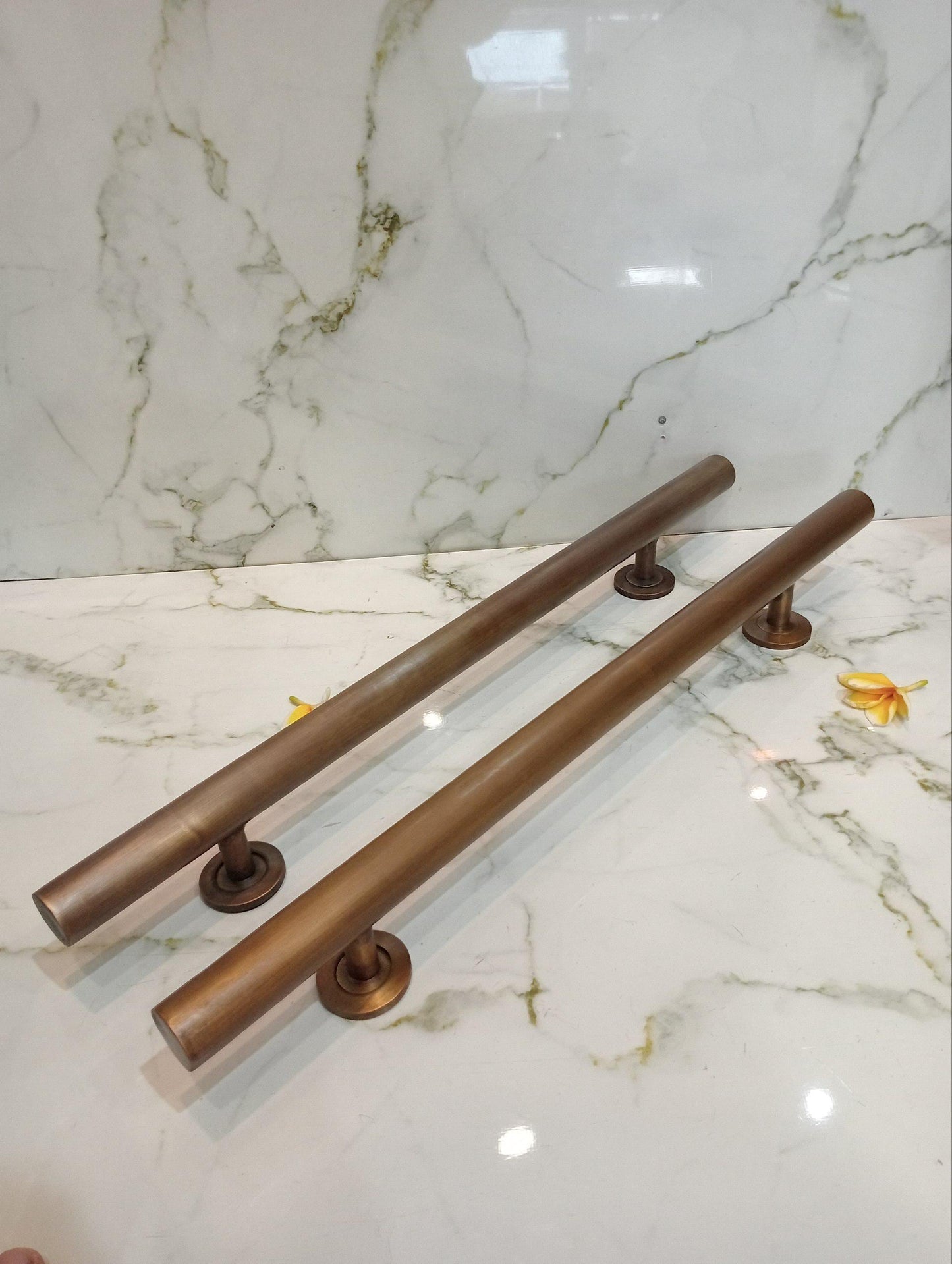 Large Solid Brass Door Handle Pull Set | Antique Brass Entry Door Handle | Modern Main Front Door Pull | Plain Heavy Brass Gate Handle 60cm