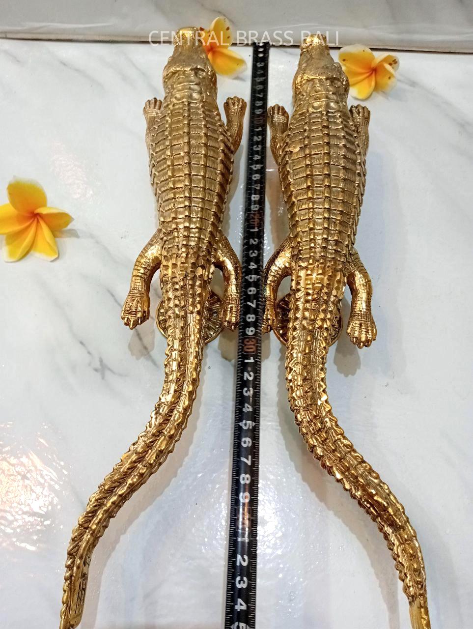 Large Brass Crocodile Door Handles Set of 2, Gold Alligator Door Pulls, Exotic Animal Hardware, Statement Entry Door Handles, 17.71"