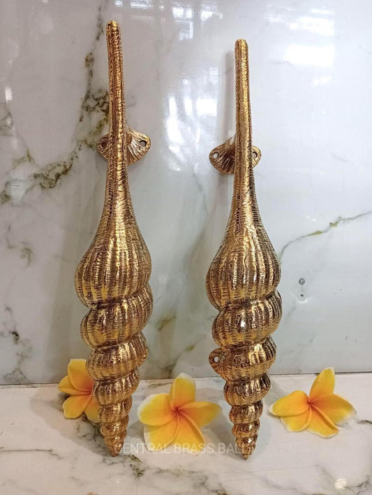 Brass Shell Door Handle Pair, Coastal Door Pulls, Nautical Beach House Hardware, Seashell Door Handles, Seaside Decor, 13.77"