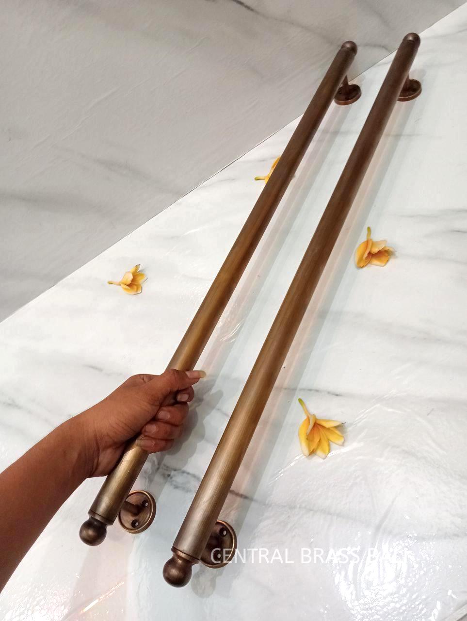 Pair of Antique Brass Long Door Pull Handles | Modern Entry Door Handle Set | Solid Brass Front Door Hardware | rustic Bar Pull