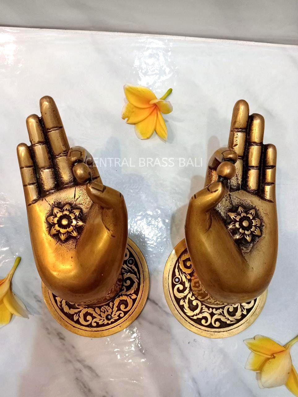 Set of 2 Aged Brass Buddha Hand Door Handles, Gyan Mudra Pull Handles, Meditation Decor, Spiritual Entry Door Hardware