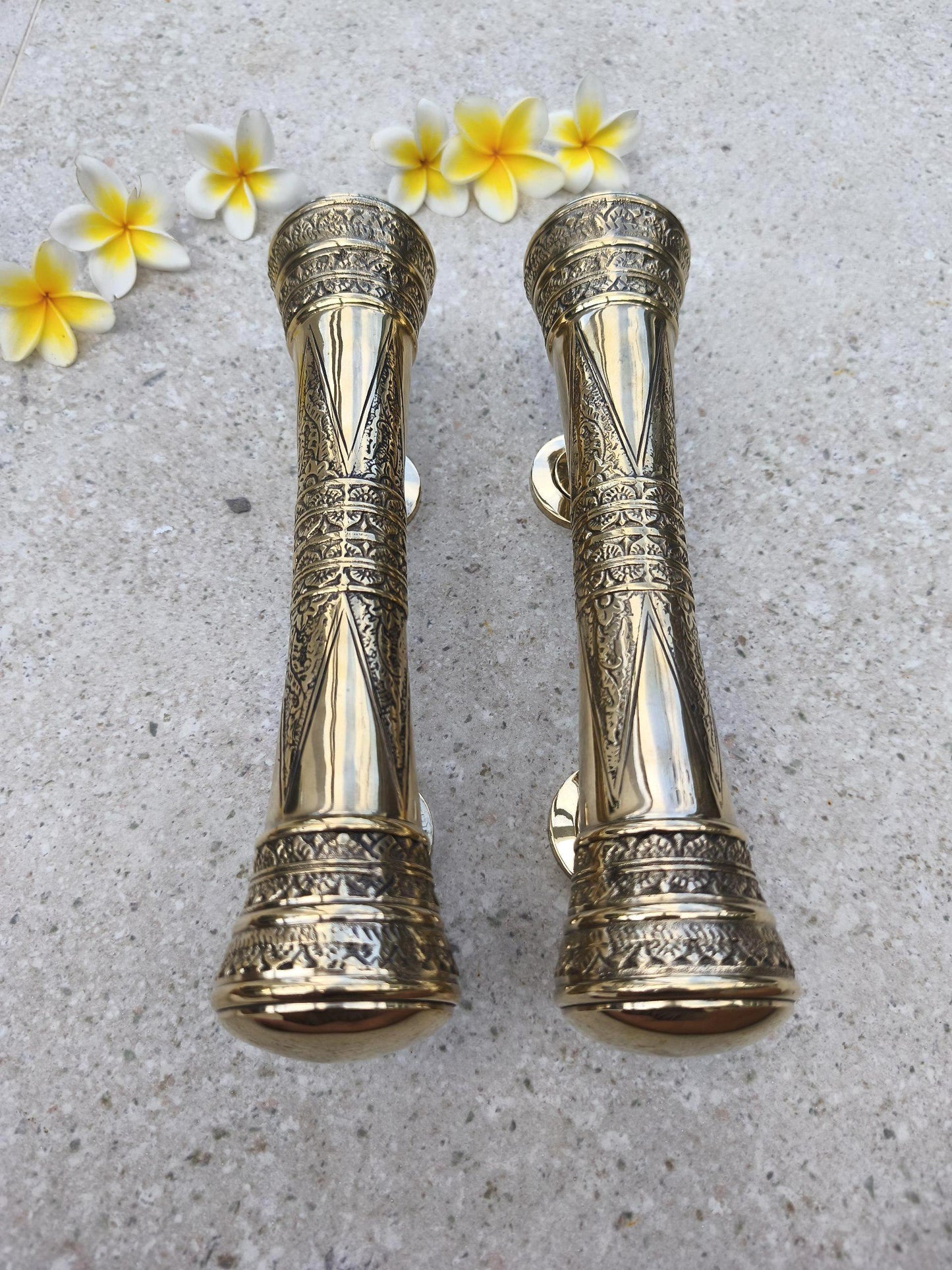 Pair of Polished Brass Vintorian Door Handles Ornate, Gold Entry Door Pulls, Luxury Front Door Hardware, Main Entry Handle 30cm