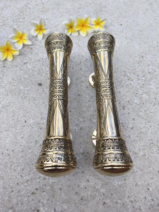 Pair of Polished Brass Vintorian Door Handles Ornate, Gold Entry Door Pulls, Luxury Front Door Hardware, Main Entry Handle 30cm