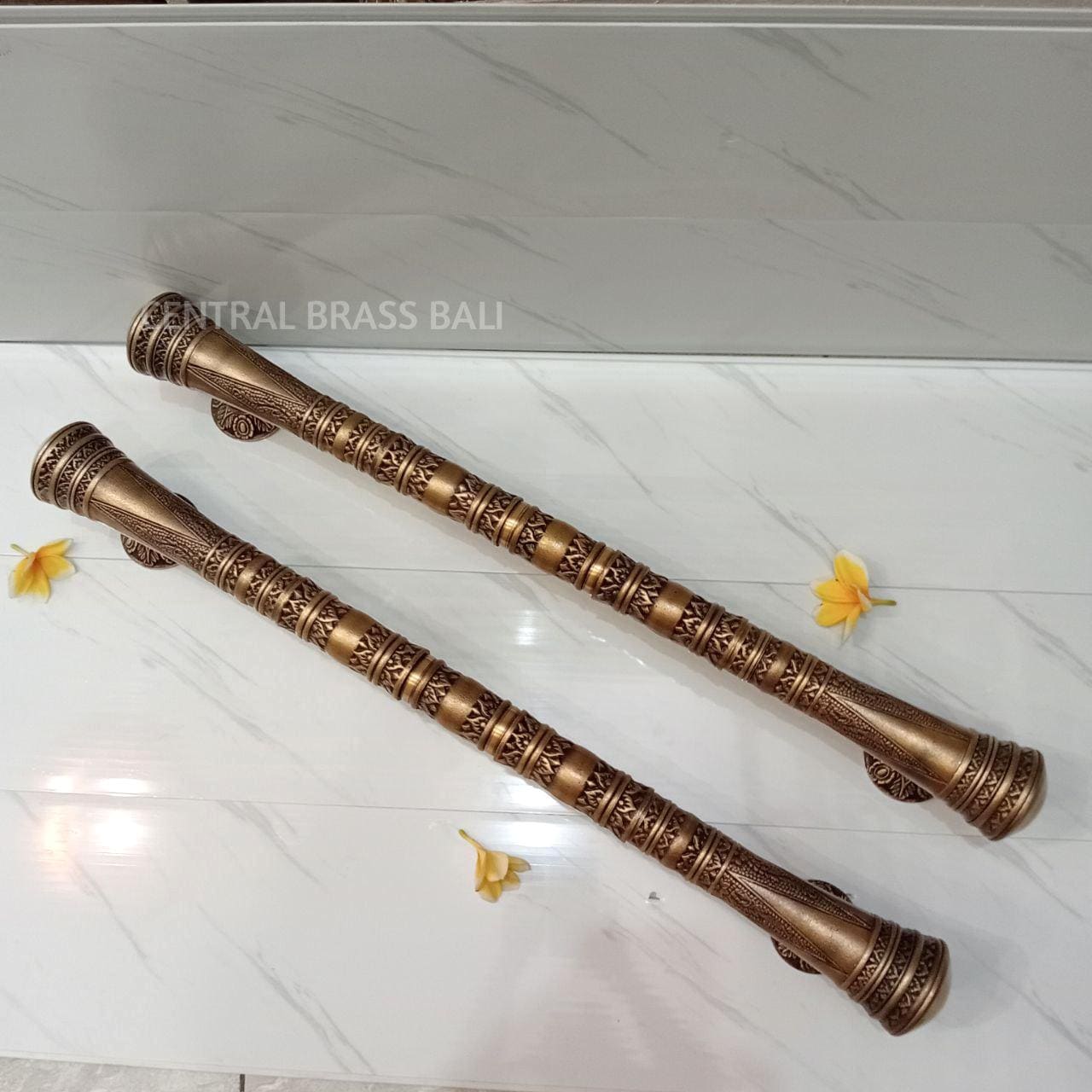 2x Large Victorian Solid Brass Door Handles | 31.5" Carved Entry Pulls