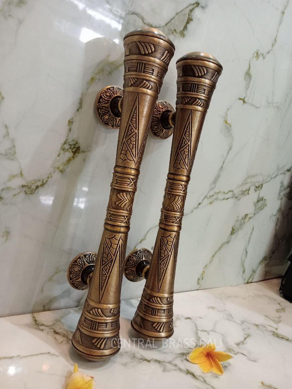 Set of 2pcs 45cm Solid Brass Victorian Door Handle Pulls antique